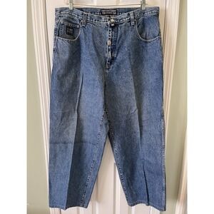 Y2K Pure Playaz Baggy Blue‎ Denim Jeans Logo Button Skater Men Size 40x32